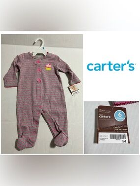 🆕CARTER’S - 6M - NWT - INFANT GIRLS GREY / PINK CUPCAKE SLEEPER